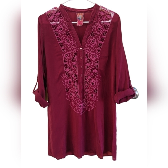 Johnny Was Long Sleeve Embroidered Eyelet Tunic Top Pink Size Medium - Picture 2 of 6